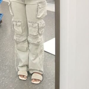 VIP Light Beige Cargo Flare Jeans with Utility Pockets